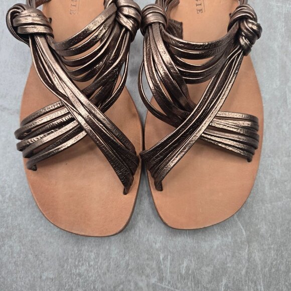 Anthropologie Matisse Slides Metallic Bronze Strappy Boho Chic Flat Greek Sandal - Picture 10 of 10